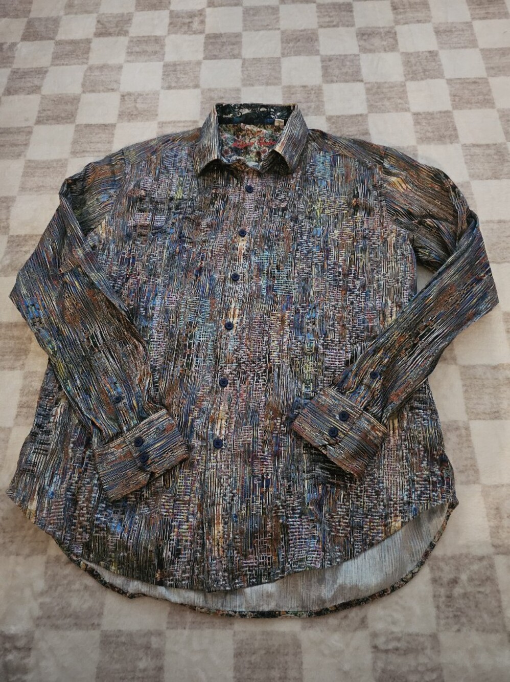 Robert Graham Multicolor Textured Button-Down Shirt with Blue Accents Size L